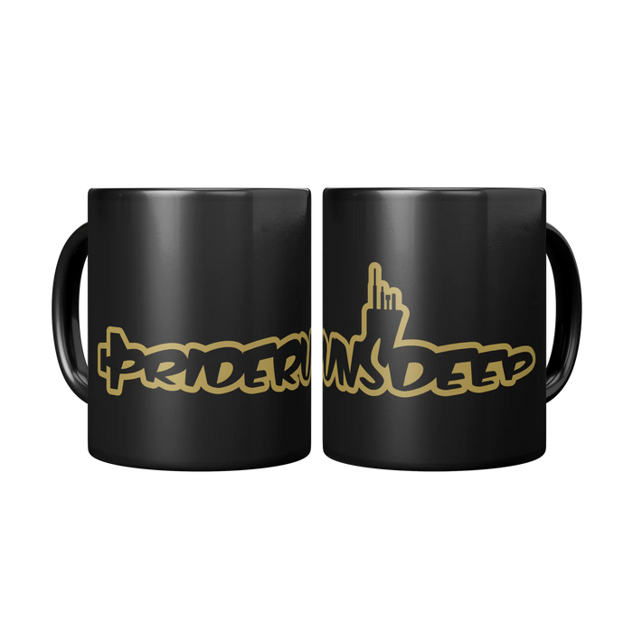 Pride Runs Deep Coffee Mug in Shape of Submarine - Gold Color - Front & Back