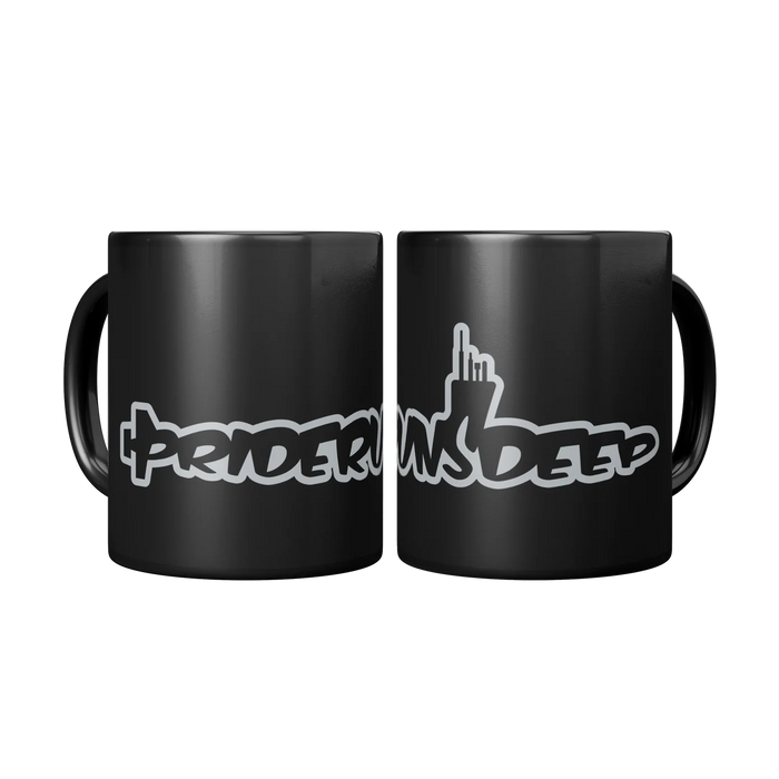 Pride Runs Deep Coffee Mug in Shape of Submarine - Silver Color - Front & Back